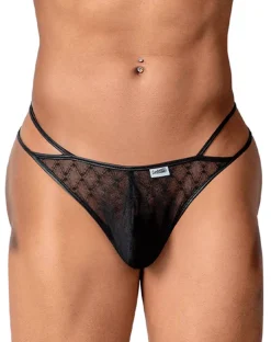 Candyman 99903 Geometric Mesh Thongs Black