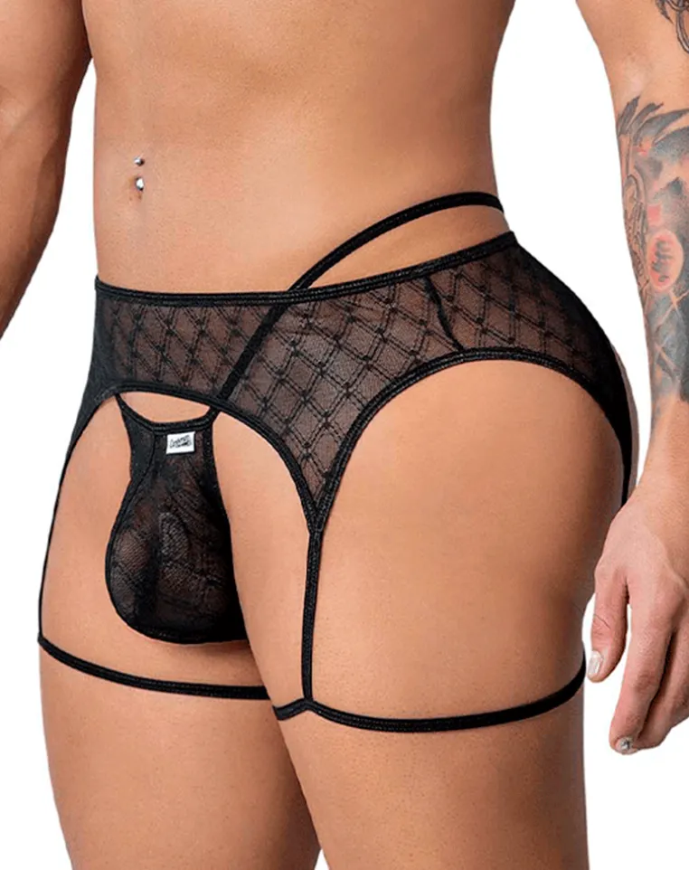 Candyman 99898 Geometric Mesh Thongs Black