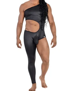 Candyman 99786 One Shoulder One Leg Bodysuit Black