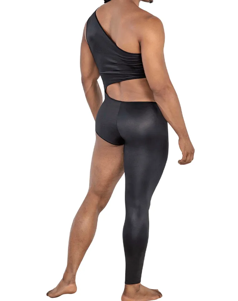 Candyman 99786 One Shoulder One Leg Bodysuit Black