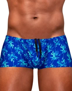 Ergowear Ew1827 Electric Blue Palm 4-way Stretch Swim Trunks Royal Blue-palms
