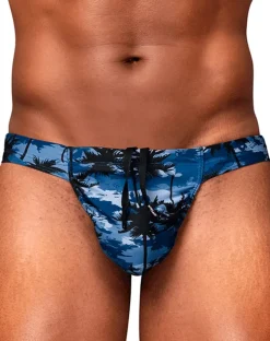 Ergowear Ew1824 Midnight Tropics Men's High-performance Swim Bikini Dark Blue-palms