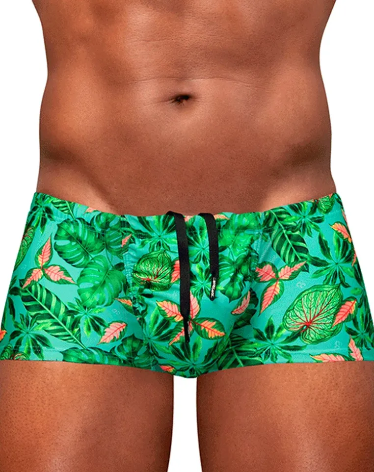 Ergowear Ew1829 Tropical Foliage 4-way Stretch Swim Trunks Aqua-leaves