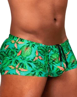 Ergowear Ew1829 Tropical Foliage 4-way Stretch Swim Trunks Aqua-leaves