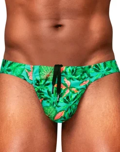 Ergowear Ew1828 Vibrant Tropical Leaf Print Swim Bikini Aqua-leaves