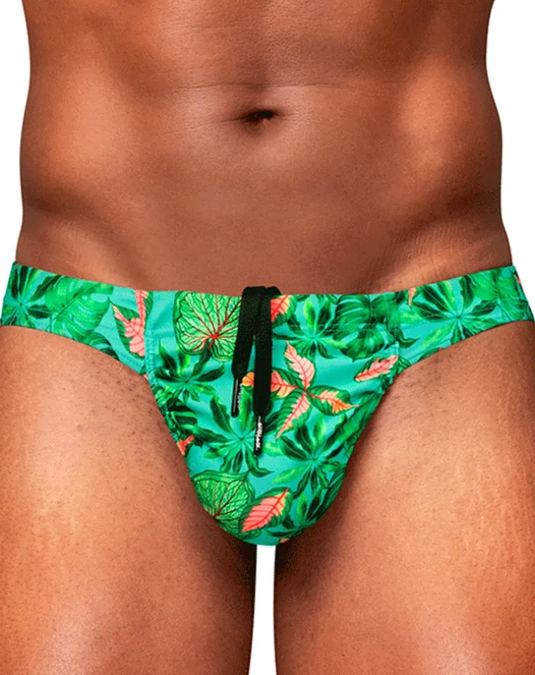 Ergowear Ew1828 Vibrant Tropical Leaf Print Swim Bikini Aqua-leaves