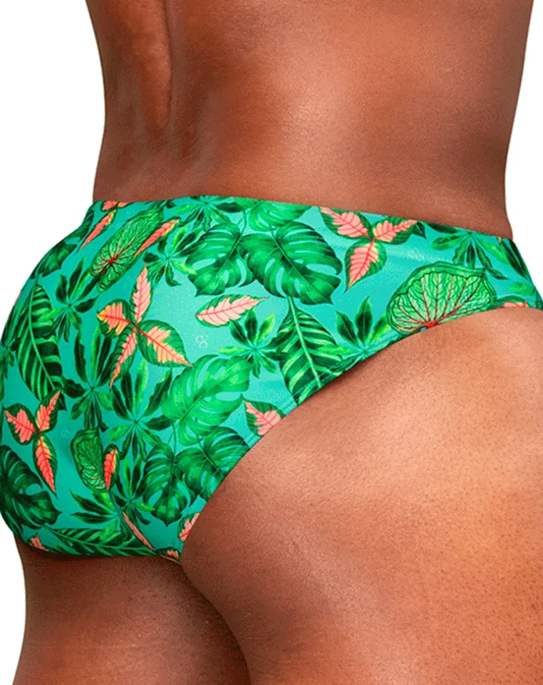 Ergowear Ew1828 Vibrant Tropical Leaf Print Swim Bikini Aqua-leaves