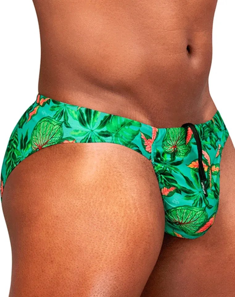 Ergowear Ew1828 Vibrant Tropical Leaf Print Swim Bikini Aqua-leaves