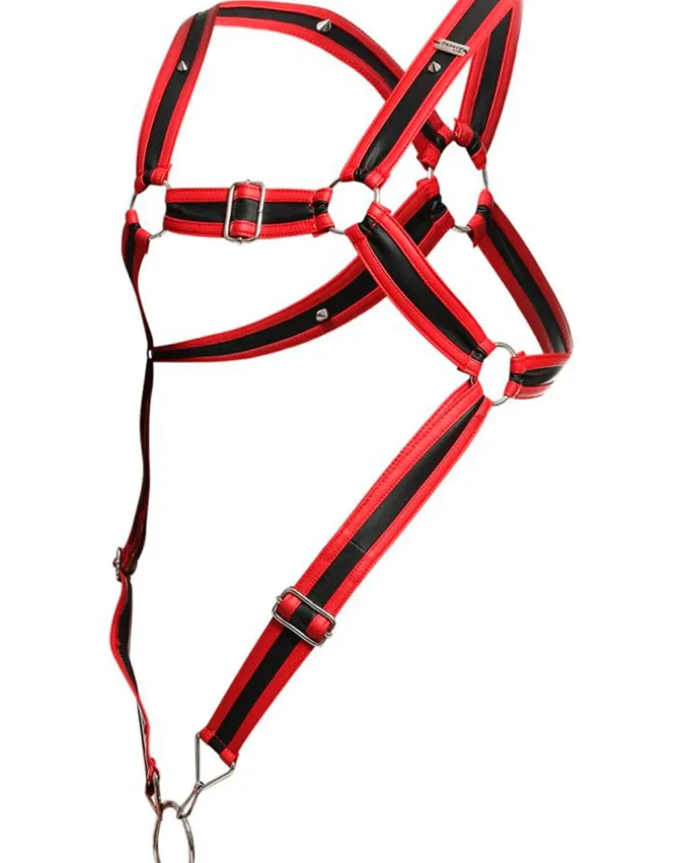 Malebasics Dmbl07 Dngeon Cross Cock Ring Harness Red