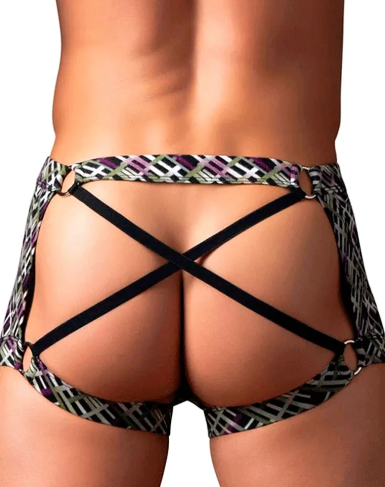 Male Power 148-303 Gridlocked Strappy Back Short Printed