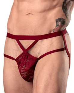 Male Power 394-289 Lucifer Strappy Jock Burgundy