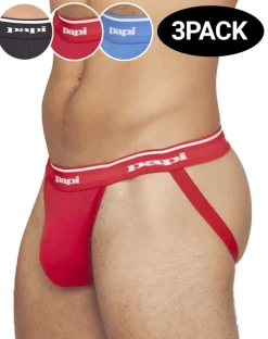 Papi 705910-999 3pk 1x1 Rib Jockstrap Black-red-turquoise
